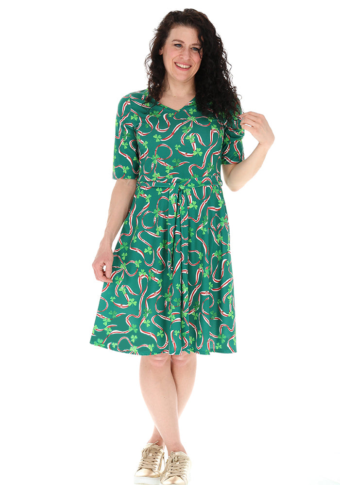 Fourth angle of Green Northern Ireland Print Flat Waist Jersey Dress
