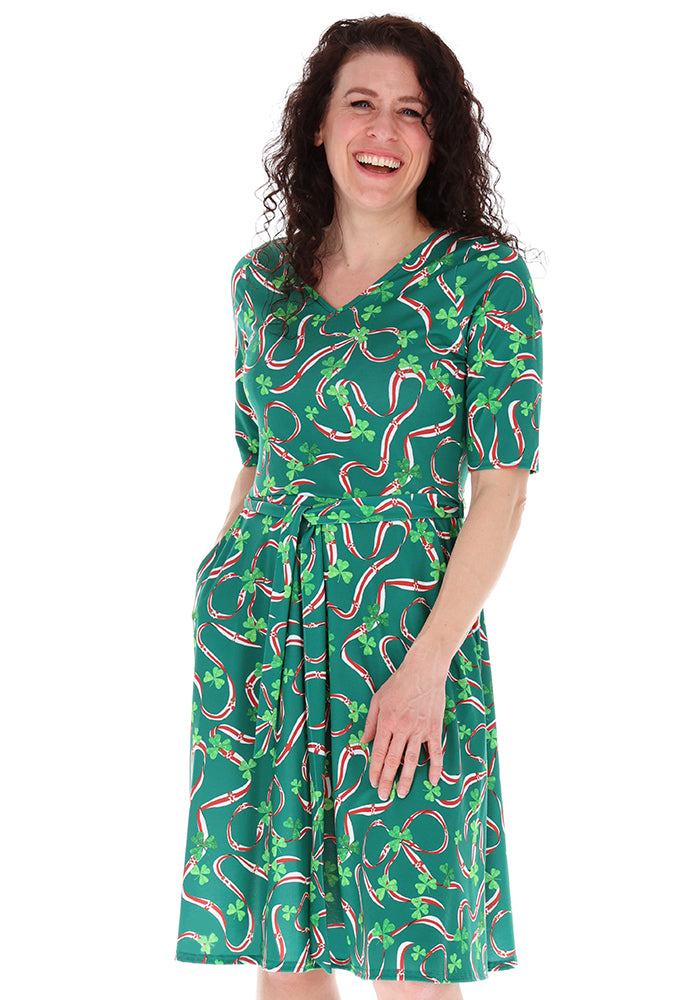 Fifth angle of Green Northern Ireland Print Flat Waist Jersey Dress