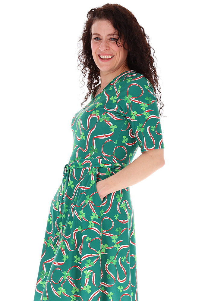 Third angle of Green Northern Ireland Print Flat Waist Jersey Dress