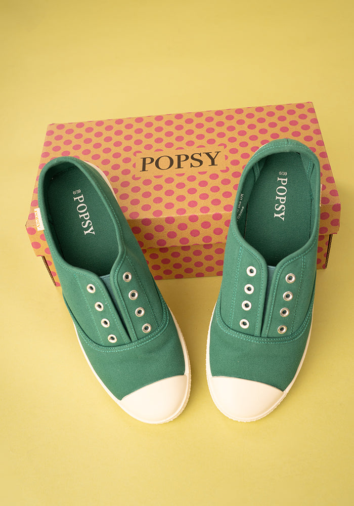Green Slip On Plimsole