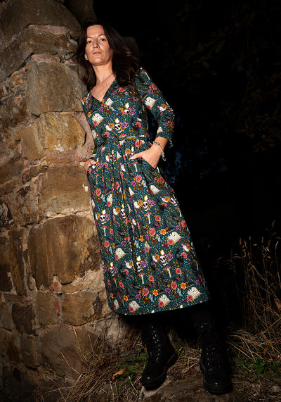 Sinclair Green Spell Caster Print Cotton Midi Dress