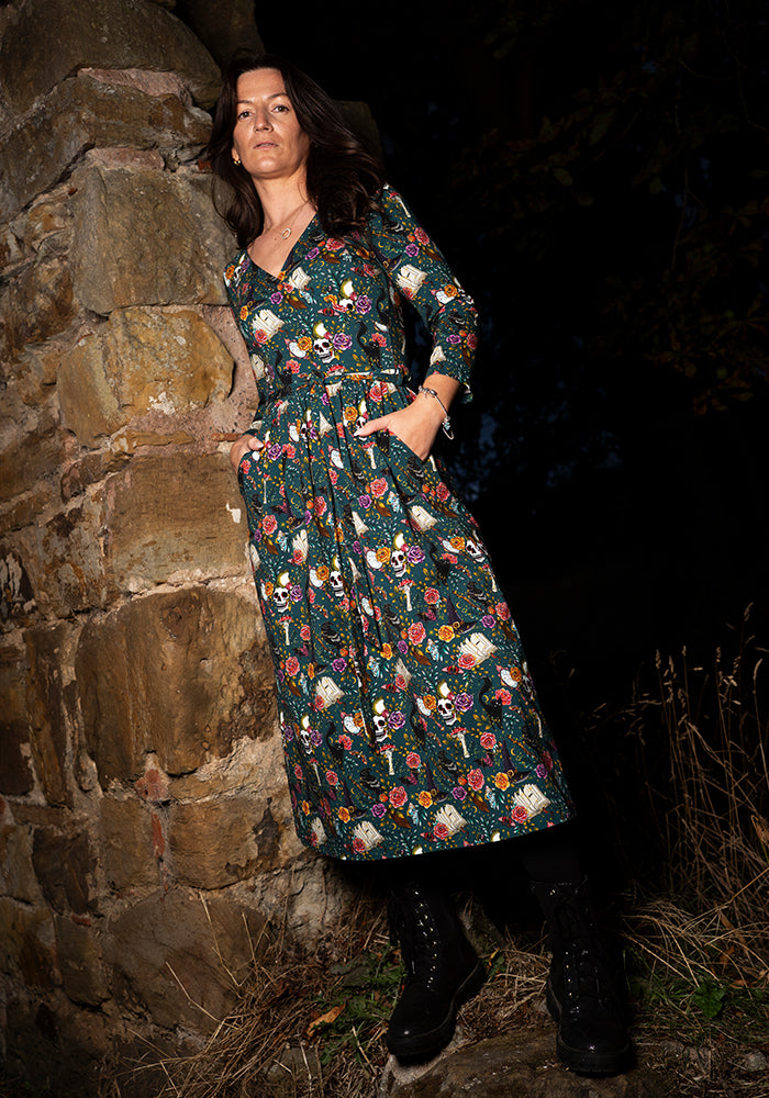 Sinclair Green Spell Caster Print Cotton Midi Dress