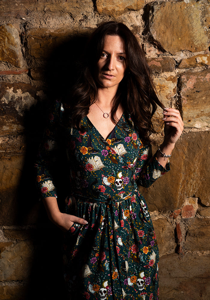 Sinclair Green Spell Caster Print Cotton Midi Dress