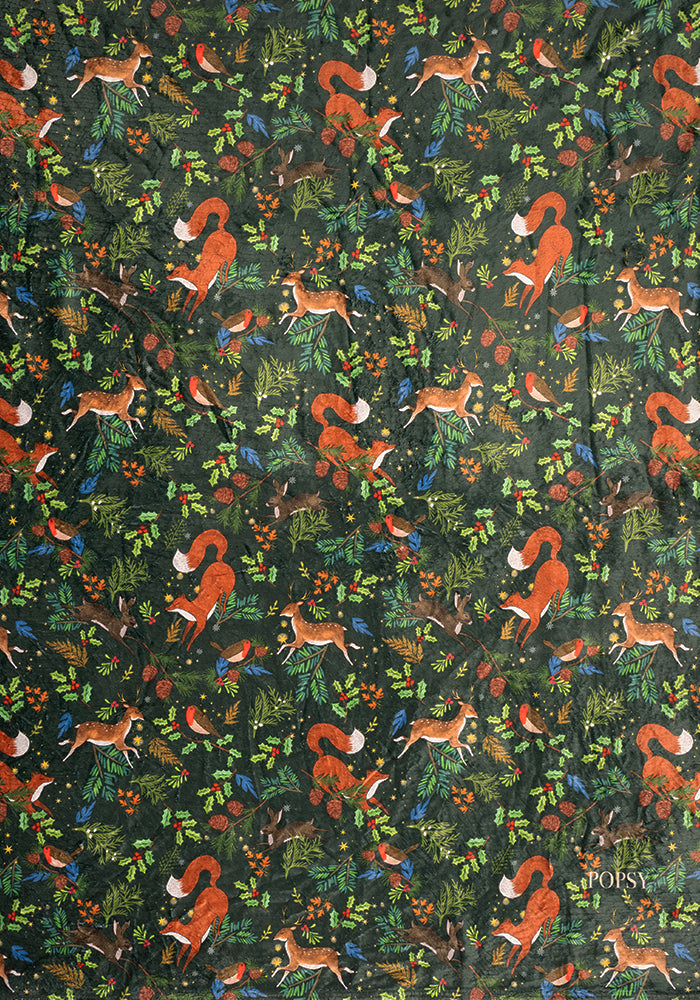 Pop-under Winter Woodland Print Plush Blanket