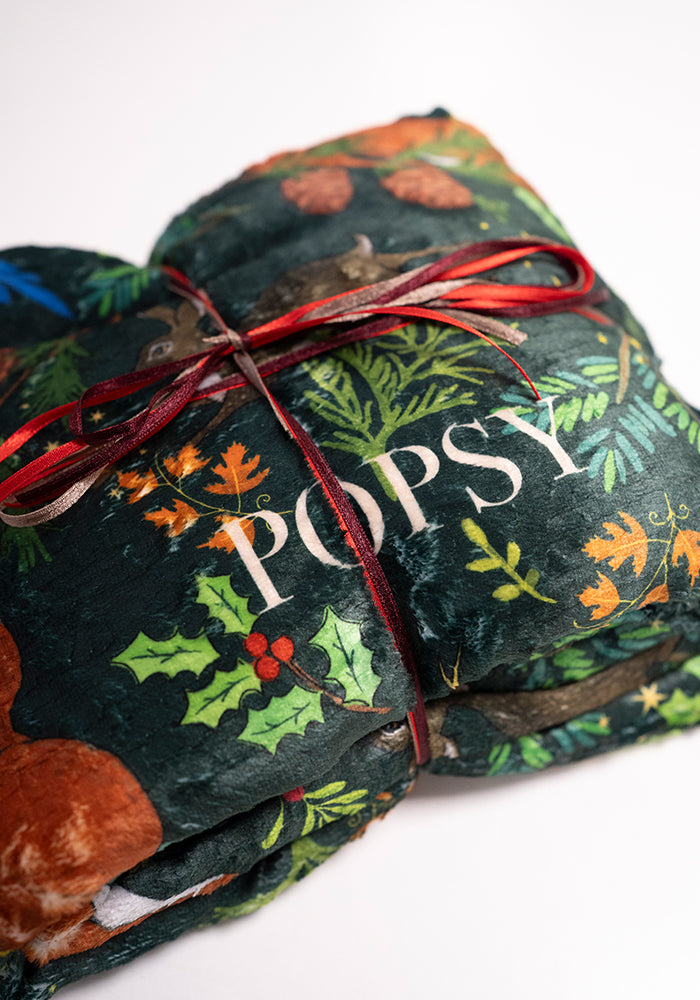 Pop-under Winter Woodland Print Plush Blanket