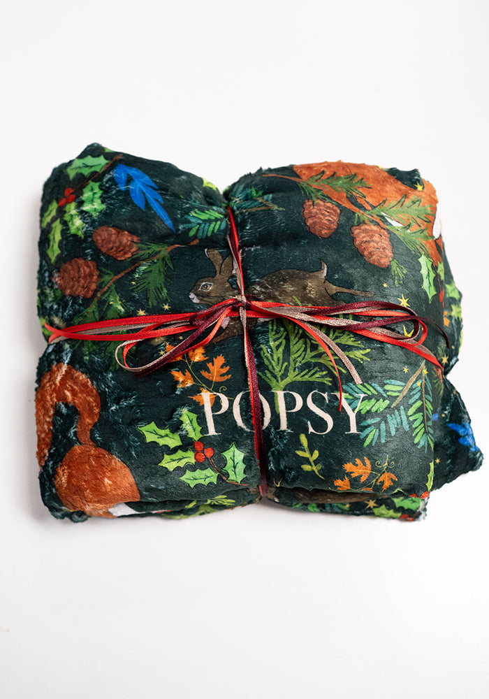 Pop-under Winter Woodland Print Plush Blanket