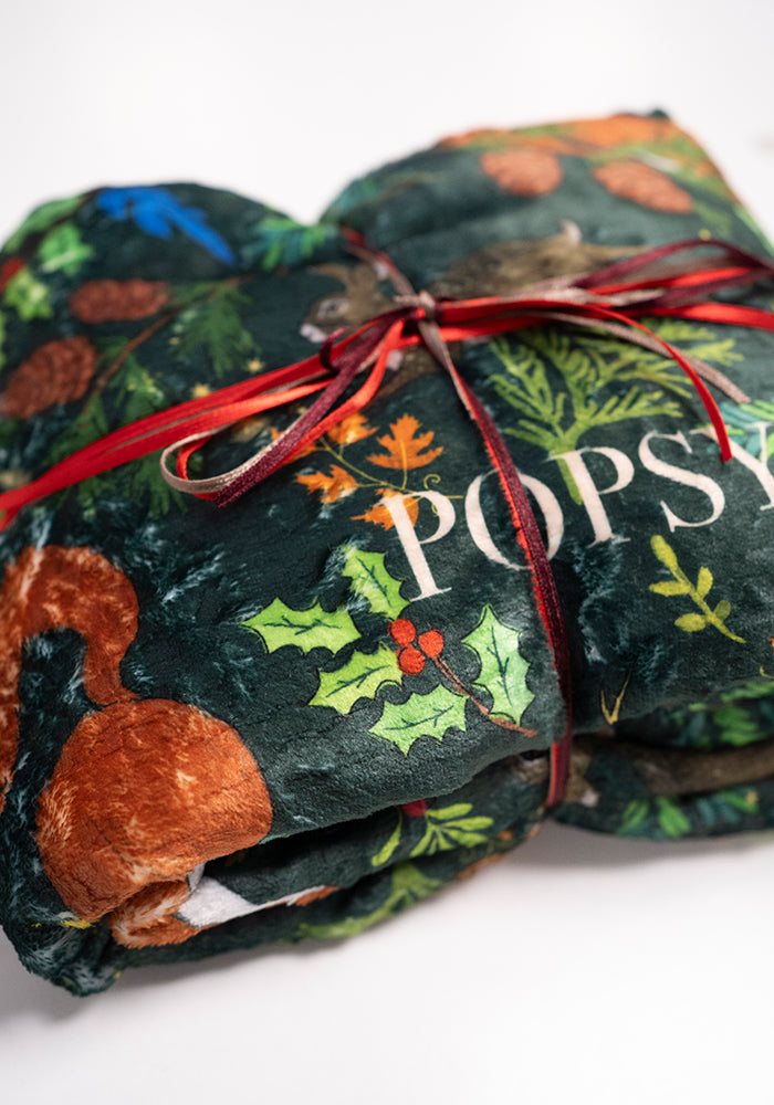 Pop-under Winter Woodland Print Plush Blanket