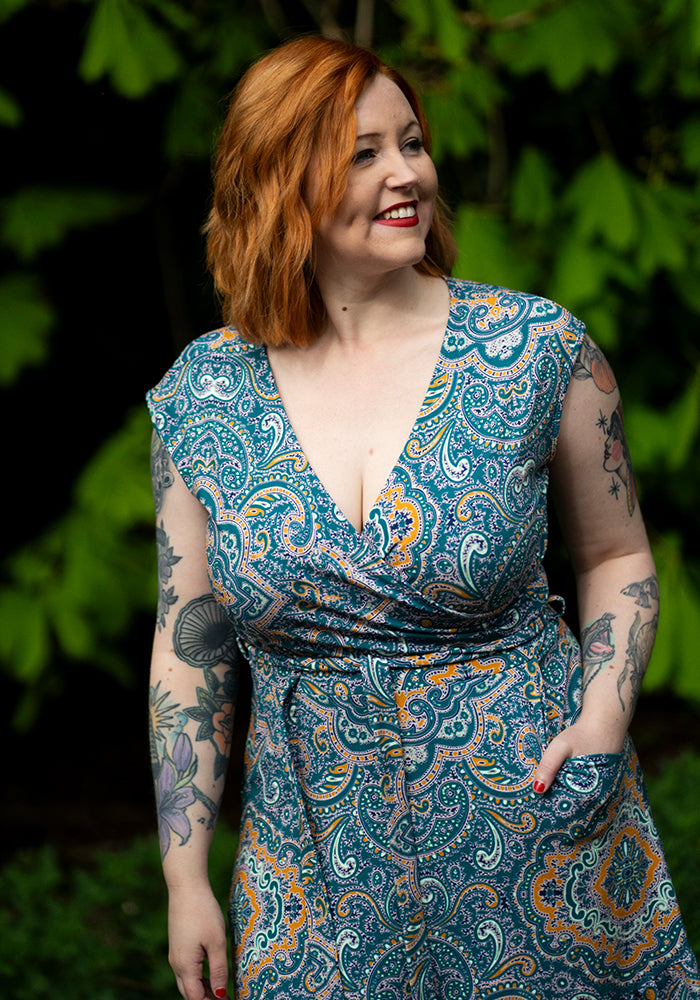 Fourth angle of Greer Paisley Tile Print Cotton Midaxi Dress