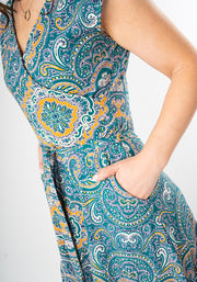 Greer Paisley Tile Print Cotton Midaxi Dress