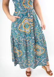 Greer Paisley Tile Print Cotton Midaxi Dress
