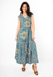 Greer Paisley Tile Print Cotton Midaxi Dress