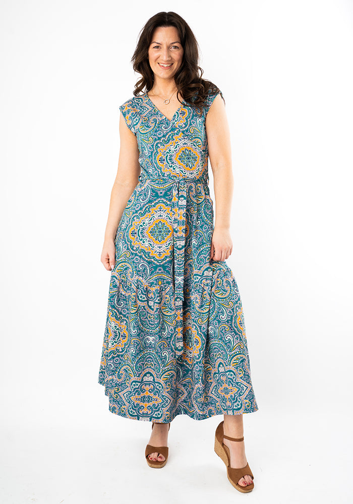 Greer Paisley Tile Print Cotton Midaxi Dress