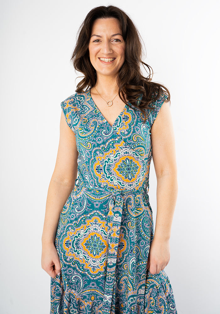 Greer Paisley Tile Print Cotton Midaxi Dress