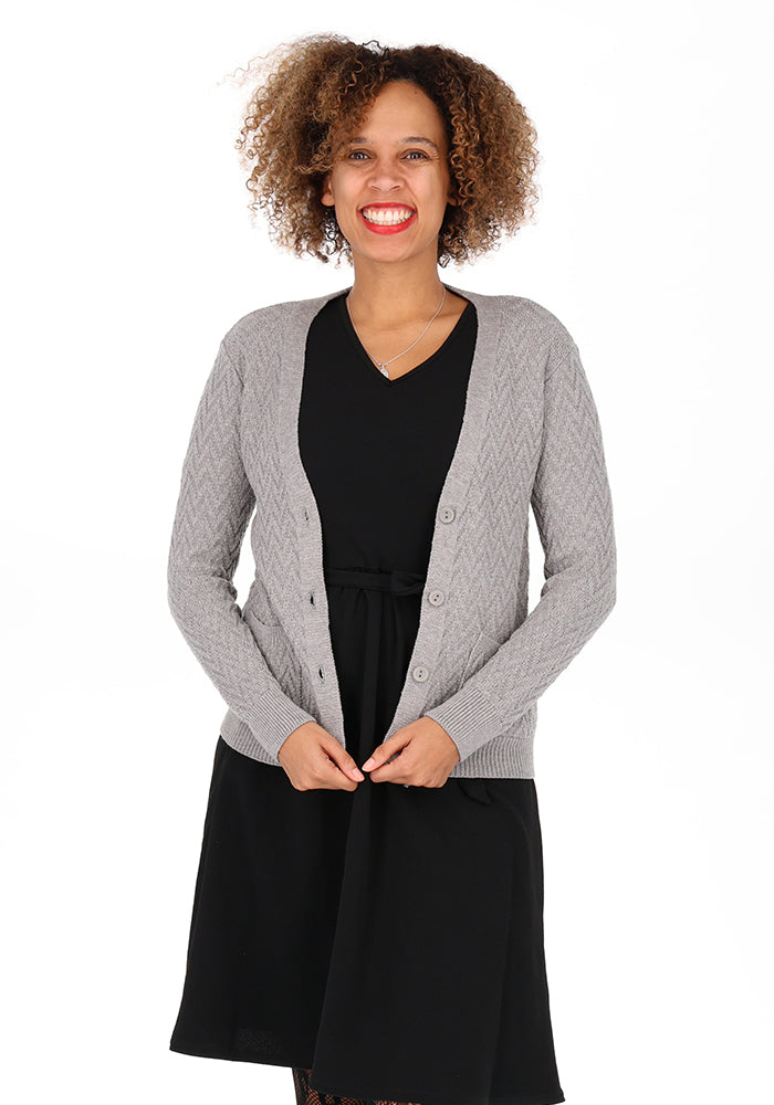 Fifth angle of Grey Chevron Knit Cardigan, grey Chevron Knit Cardigan An effortless layer that goes with everything.