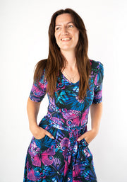 Griana Butterfly Print Cotton Midi Dress