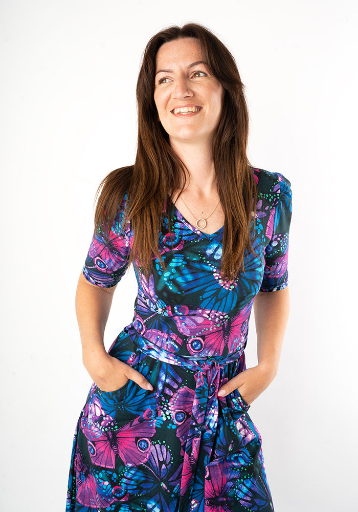 Griana Butterfly Print Cotton Midi Dress