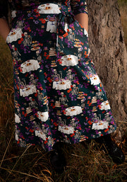 Grizelda Skeleton Tea Party Print Cotton Midi Dress