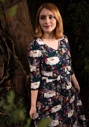 Grizelda Skeleton Tea Party Print Cotton Midi Dress