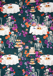 Grizelda Skeleton Tea Party Print Cotton Midi Dress