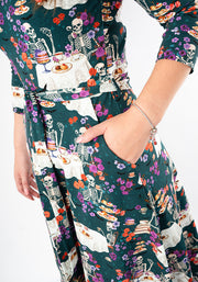 Grizelda Skeleton Tea Party Print Cotton Midi Dress
