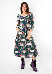 Grizelda Skeleton Tea Party Print Cotton Midi Dress