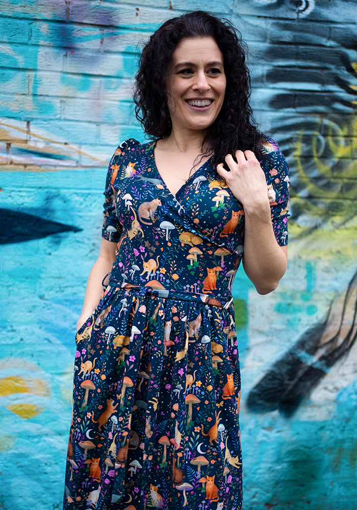 Ninth angle of Gurshan Mystical Cat Print Cotton Dress