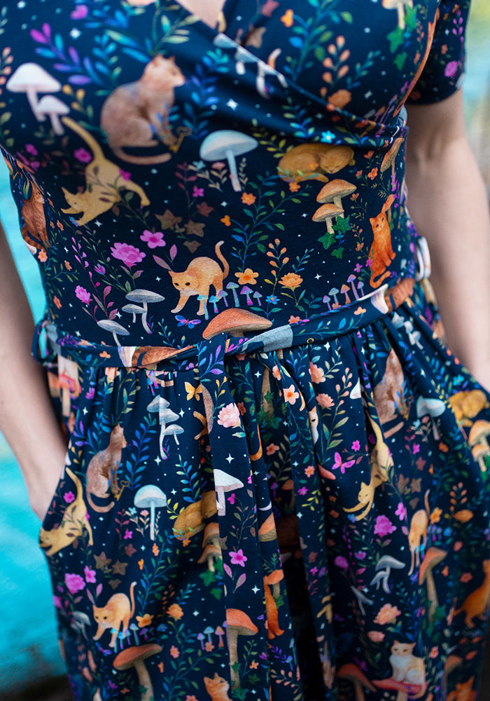 Sixth angle of Gurshan Mystical Cat Print Cotton Dress