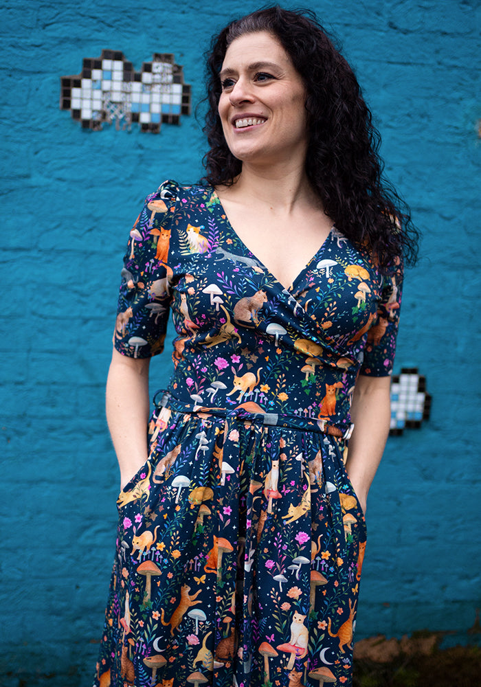 Seventh angle of Gurshan Mystical Cat Print Cotton Dress
