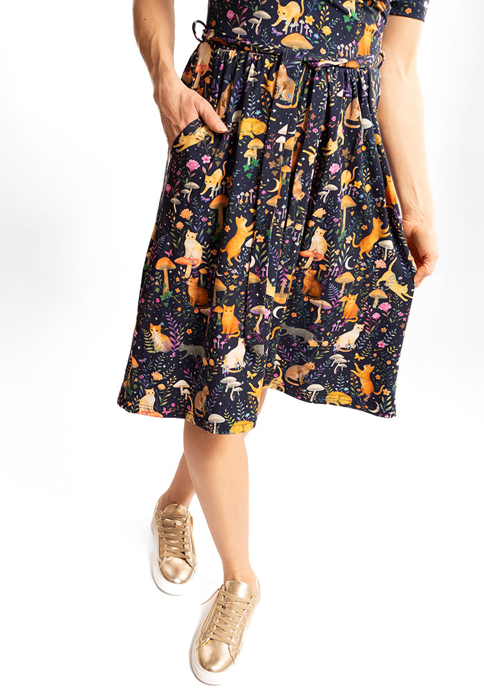 Eighth angle of Gurshan Mystical Cat Print Cotton Dress