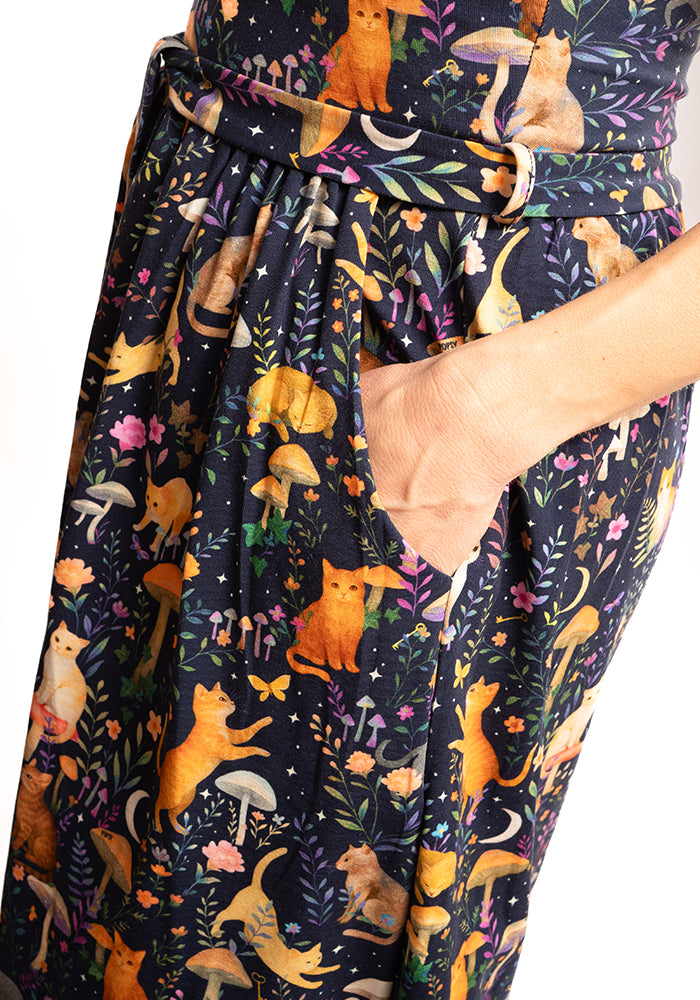 Fourth angle of Gurshan Mystical Cat Print Cotton Dress