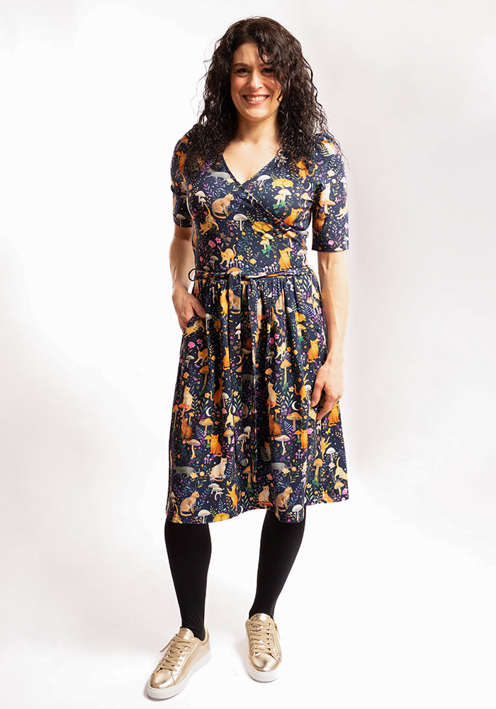 Third angle of Gurshan Mystical Cat Print Cotton Dress