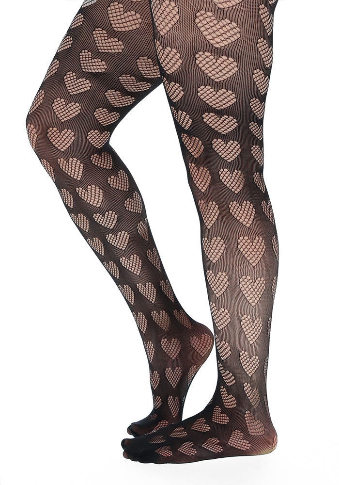 Black Heart Design Net Tights