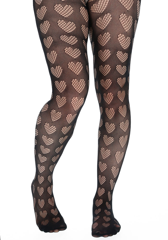 Black Heart Design Net Tights