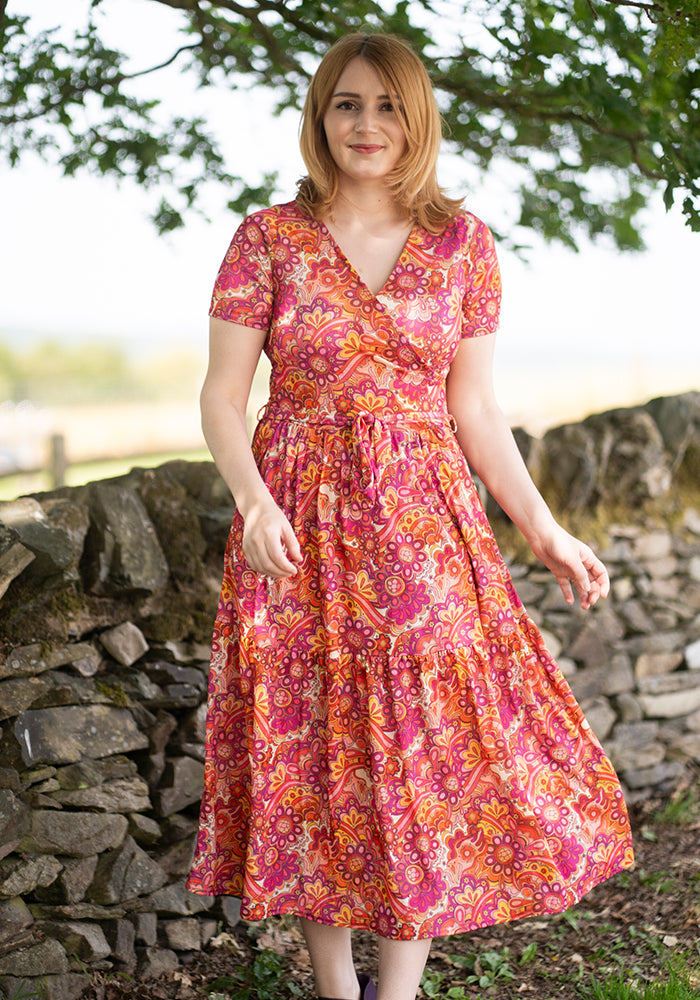 Eleventh angle of Hali Retro Swirl Print Midi Dress