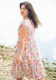 Hallie-Jo Cream Garden Rainbow Print Tiered Hem Dress
