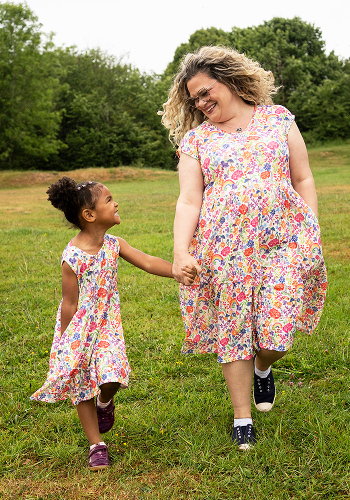 Children's Cream Garden Rainbow Print Dress (Hallie-Jo)