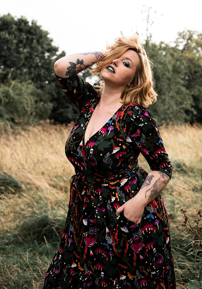 Hallows Potions Print Tiered Hem Cotton Midaxi Dress