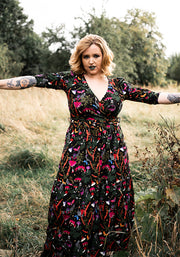Hallows Potions Print Tiered Hem Cotton Midaxi Dress