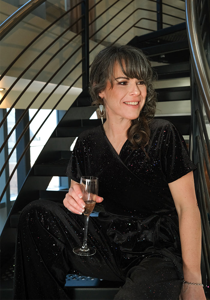 Halo Black Sparkle Velvet Jumpsuit