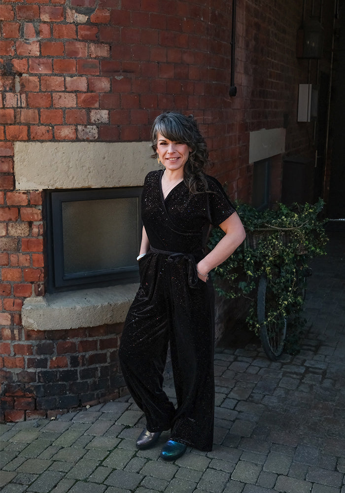Halo Black Sparkle Velvet Jumpsuit