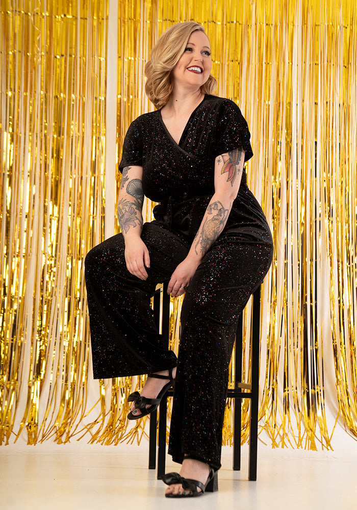 Halo Black Sparkle Velvet Jumpsuit