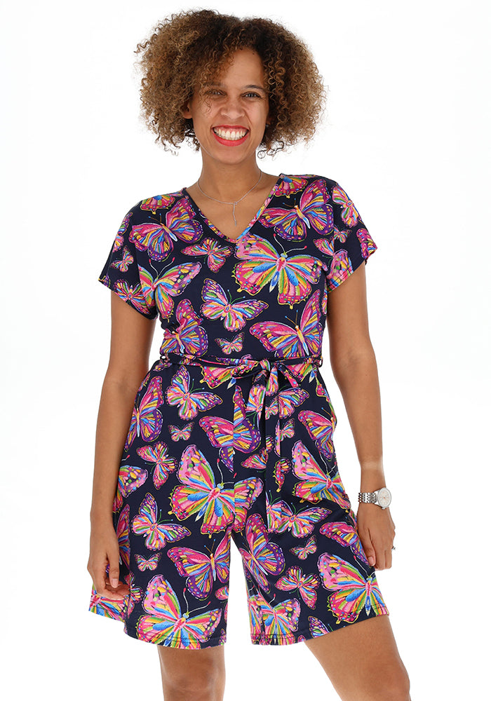 Fourth angle of Hana Sketched Butterfly Print Cotton Modal Playsuit