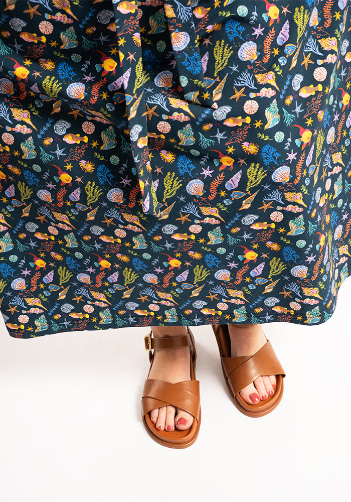 Harbor Sea Life Print Cotton Midaxi Dress