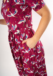 Harinder Dancing Herons Print Viscose Midi Dress