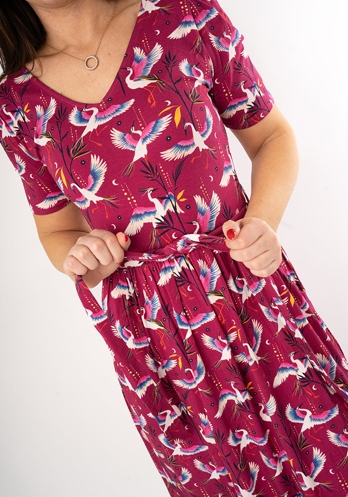 Harinder Dancing Herons Print Viscose Midi Dress