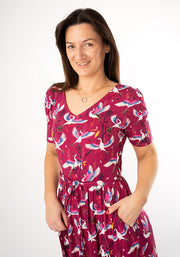 Harinder Dancing Herons Print Viscose Midi Dress
