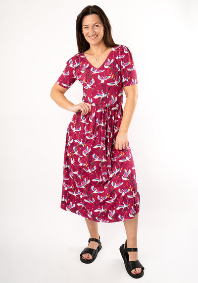 Harinder Dancing Herons Print Viscose Midi Dress