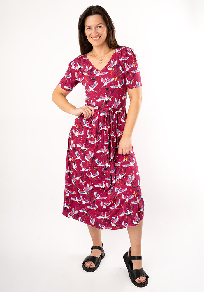 Harinder Dancing Herons Print Viscose Midi Dress