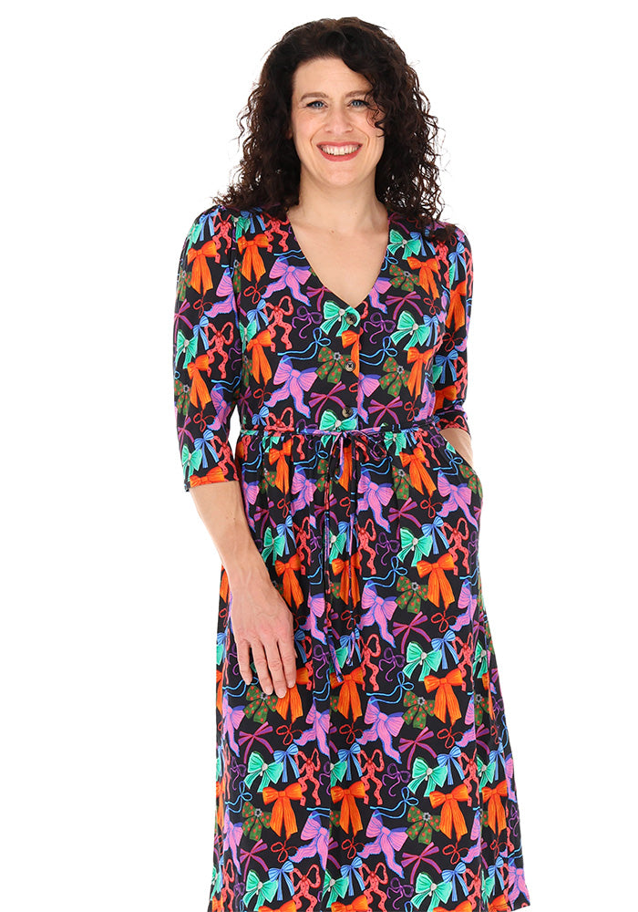 Harleigh Bows Print Cotton Midi Dress