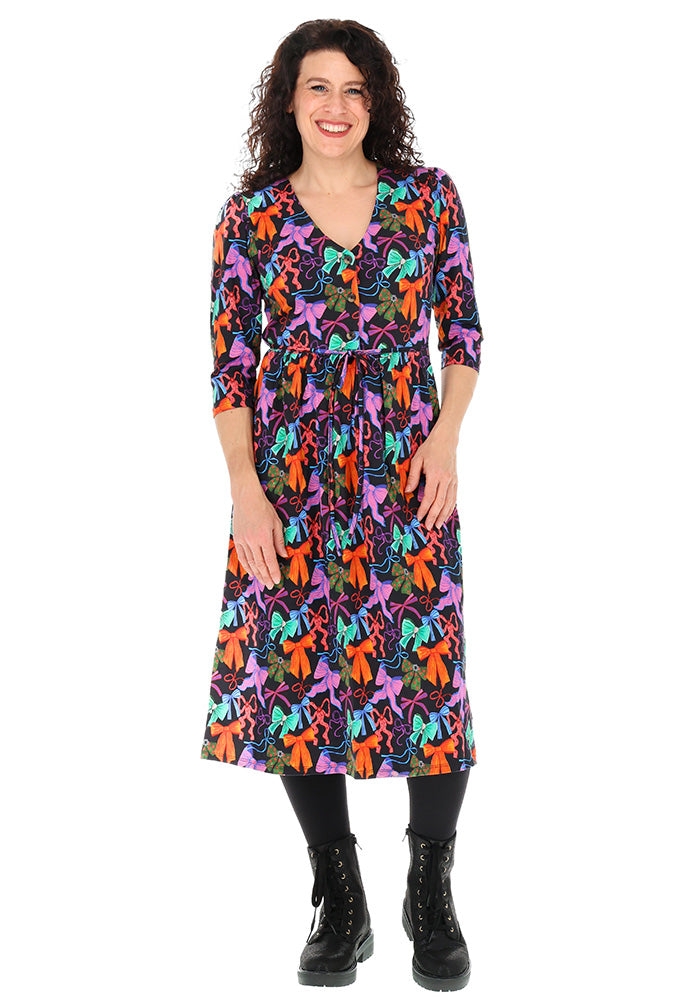 Harleigh Bows Print Cotton Midi Dress